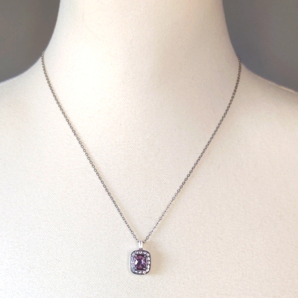 Brighton Reina Pink Silver Crystal Pendant Necklace RETIRED - Picture 2 of 6